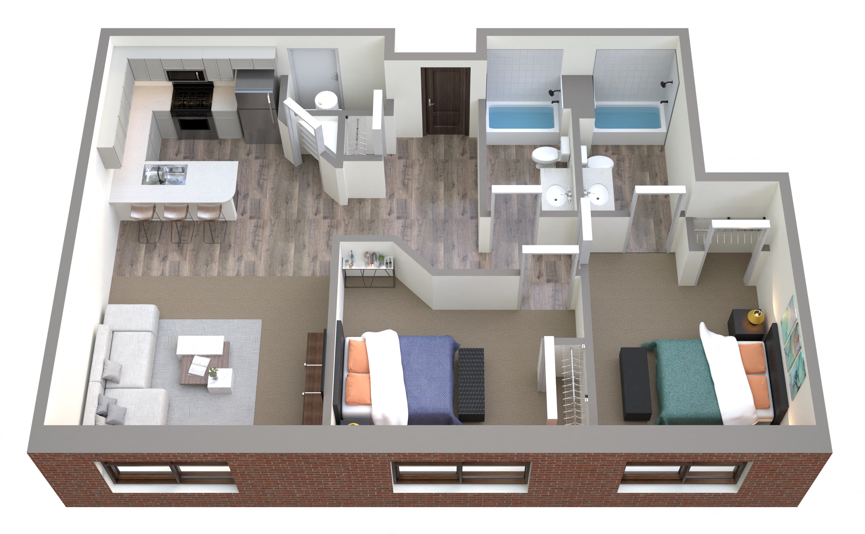 2 bedroom 2 bathroom floorplan